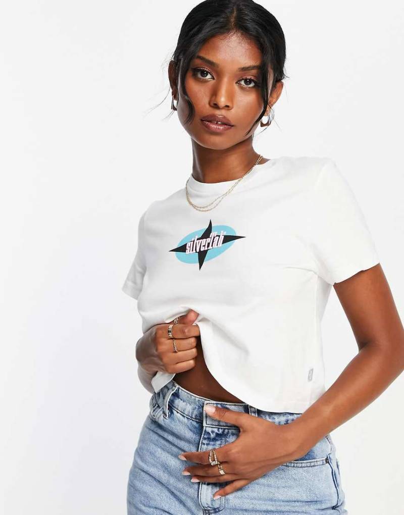 Levi's - Kurzer Kapuzenpullover in Weiß mit „Silber Tab"-Textprint von Levi's