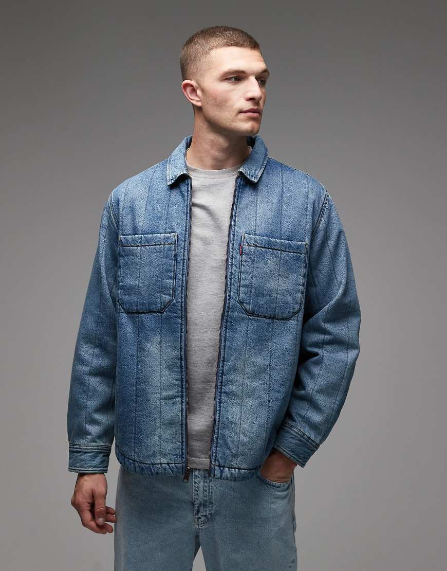 Levi's - Kyren - Gesteppte Hemdjacke aus Jeansstoff in heller Waschung mit Reißverschluss vorne-Blau von Levi's