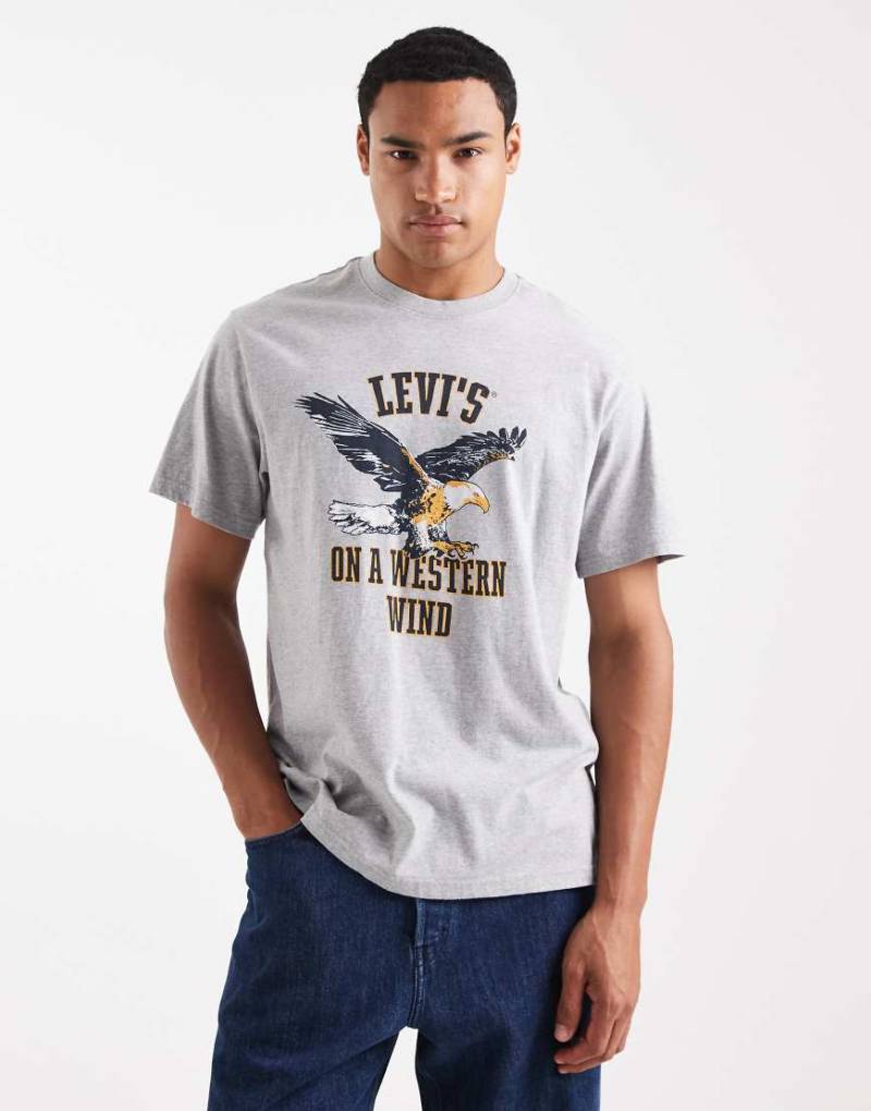 Levi's - Lässig geschnittenes T-Shirt in Grau meliert mit College-Adler-Logo von Levi's