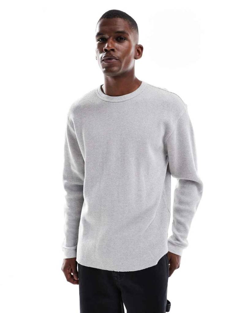 Levi's - Langarm-Thermoshirt in Hellgrau meliert mit Waffelstruktur von Levi's