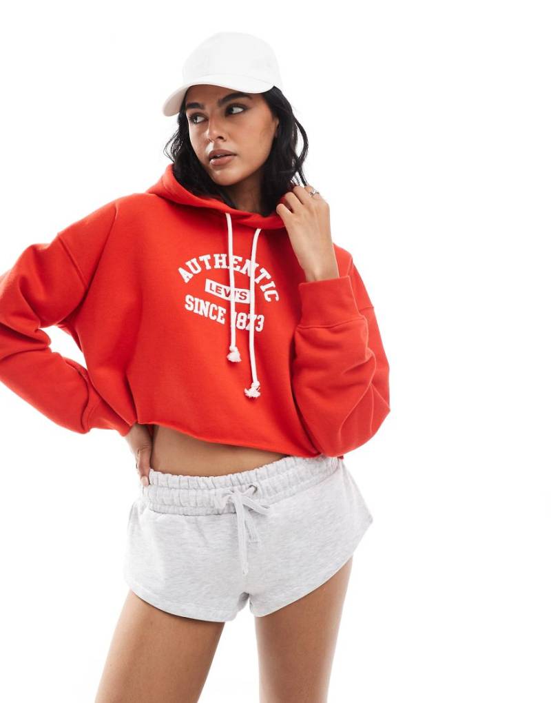 Levi's - Leo Authentic - Kurzer Kapuzenpullover in Rot mit Box-Logo von Levi's