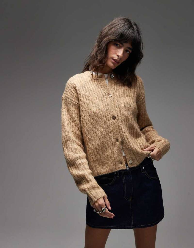 Levi's - Luna - Strickjacke in Hellbraun mit Muschelimitat-Knöpfen-Brown von Levi's