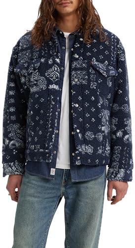 Levi's Men's New Relaxed Fit Cozy Sherpa Jacket, Bandana Print Blue S, L von Levi's