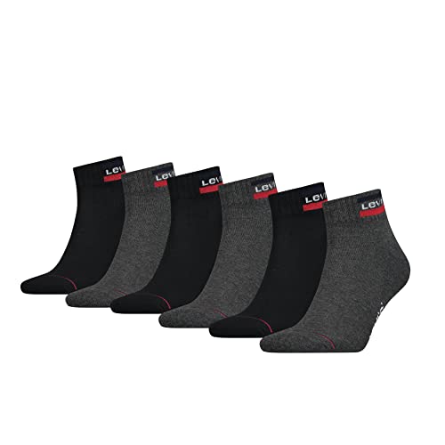 Levi's Unisex Quarter Socken, Grau/Schwarz, 43/46 (6er Pack) von Levi's