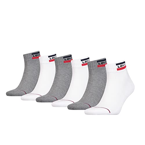 Levi's Unisex Quarter Socken, Weiß/Grau, 39/42 (6er Pack) von Levi's