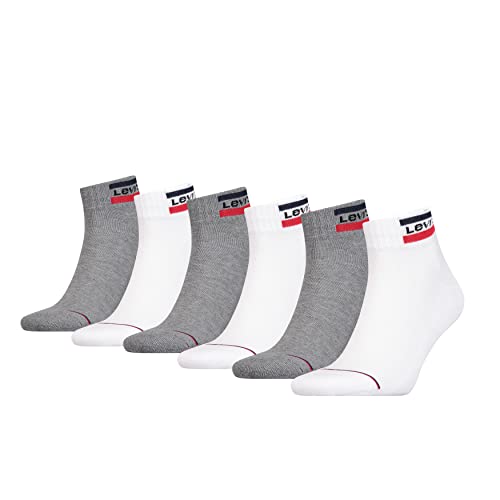 Levi's Unisex Quarter Socken, Weiß/Grau, 43/46 (6er Pack) von Levi's