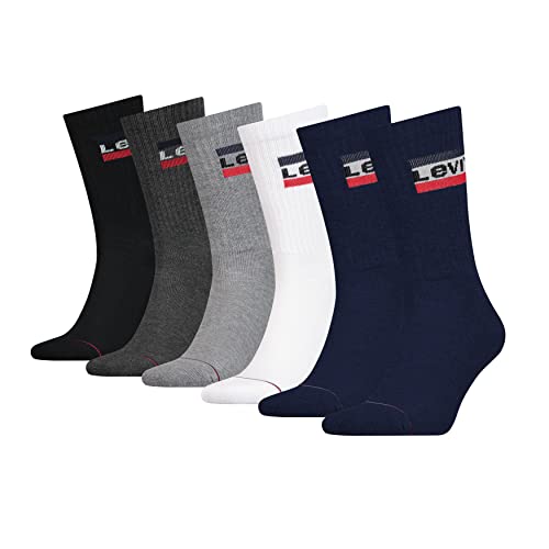 Levi's Unisex Crew Socken, Blau/Weiß/Grau/Schwarz, 35/38 (6er Pack) von Levi's