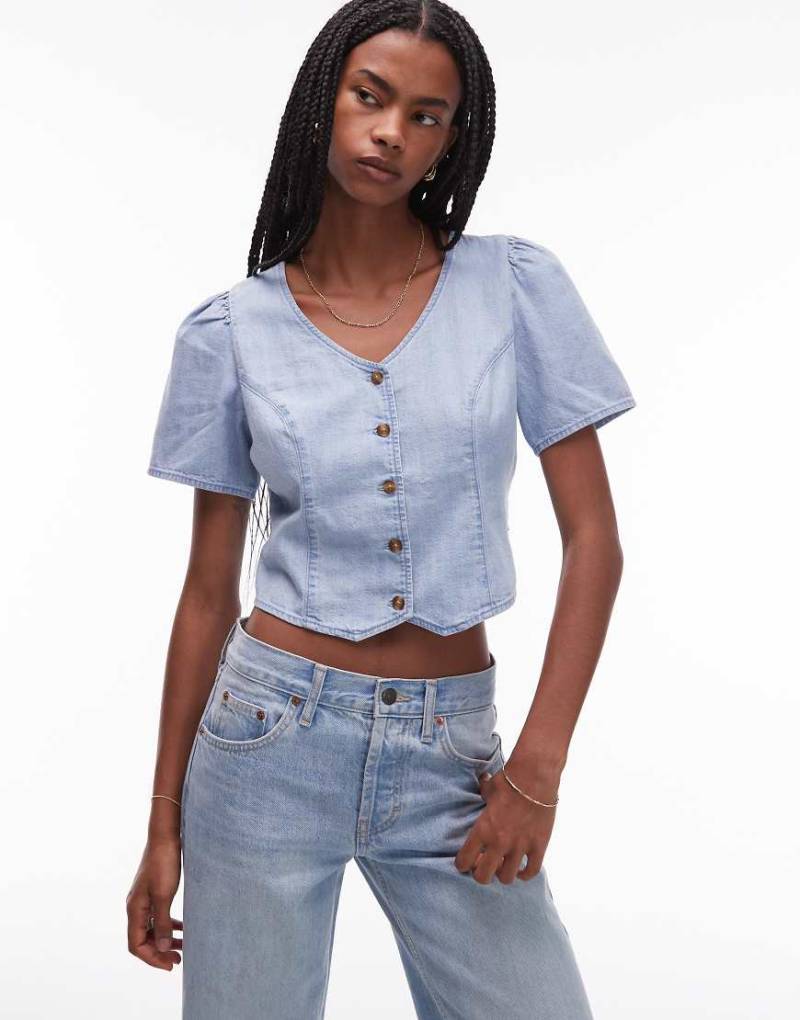 Levi's - Moxie - Jeans-Oberteil in heller Waschung mit Knopfleiste-Blau von Levi's