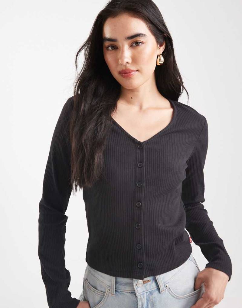 Levi's - Muse - Langärmliges T-Shirt in Schwarz mit durchgehender Knopfleiste vorne von Levi's