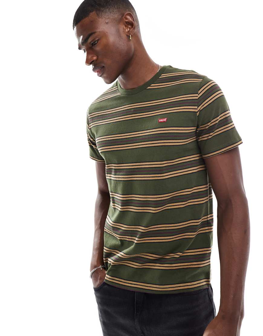 Levi's - Original - Gestreiftes T-Shirt in Dunkelgrün mit Fledermaus-Logo von Levi's