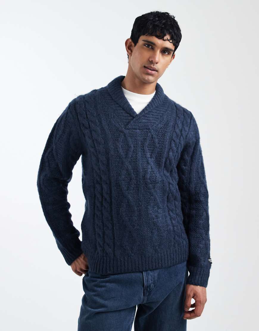 Levi's - Polaris - Strickpullover in Marineblau meliert mit Zopfmuster und Schalkragen von Levi's