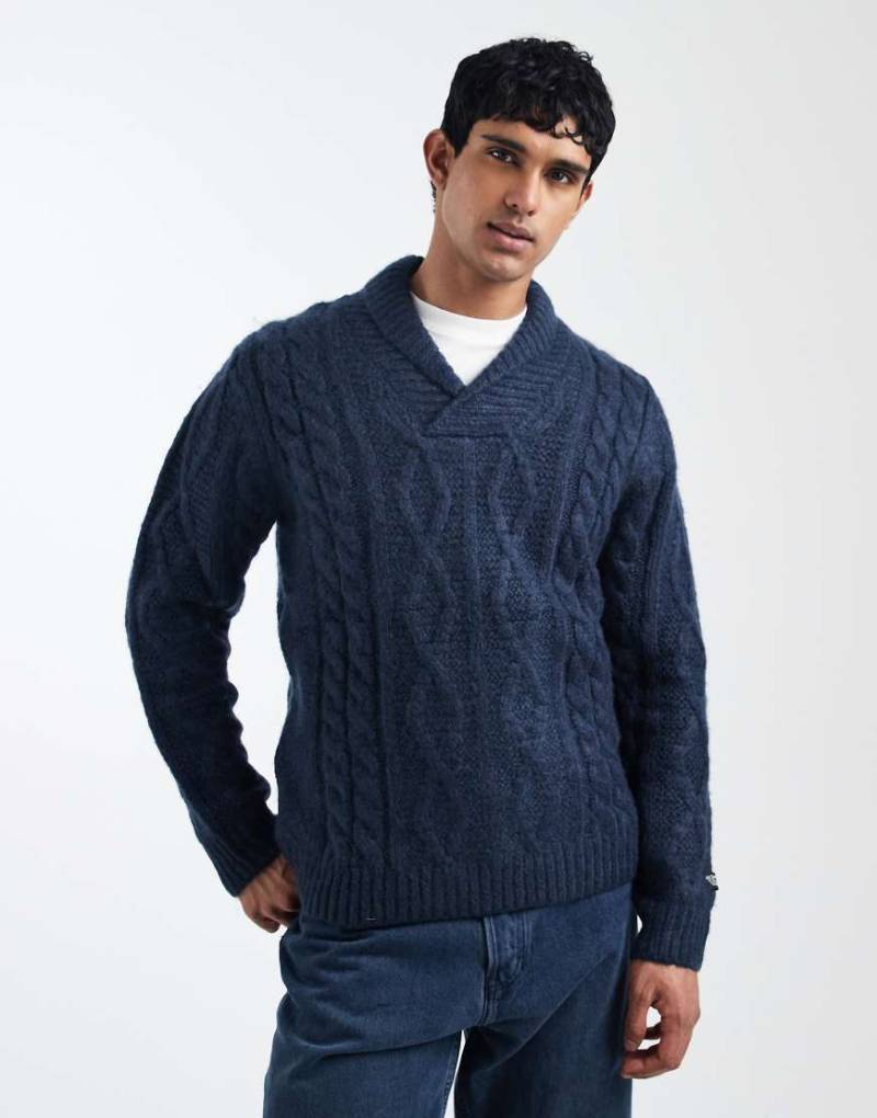 Levi's - Polaris - Strickpullover in Marineblau meliert mit Zopfmuster und Schalkragen von Levi's