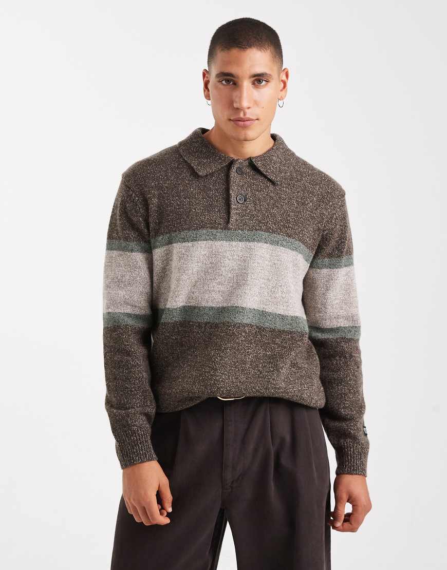 Levi's - Redwood - Rugby-Strickpullover in braun meliert mit Streifen an der Brust-Brown von Levi's