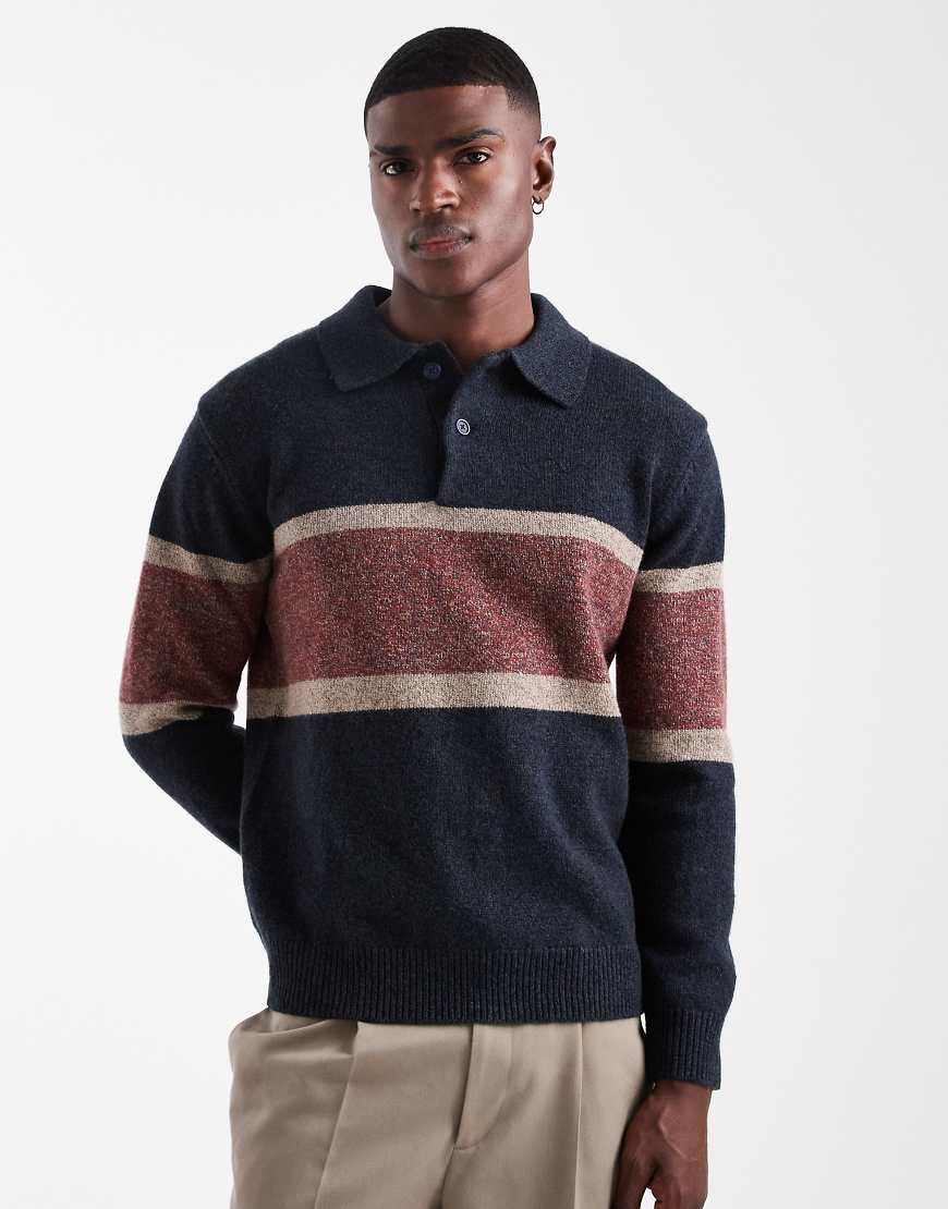 Levi's - Redwood - Rugby-Strickpullover in marineblau meliert mit Streifen an der Brust von Levi's