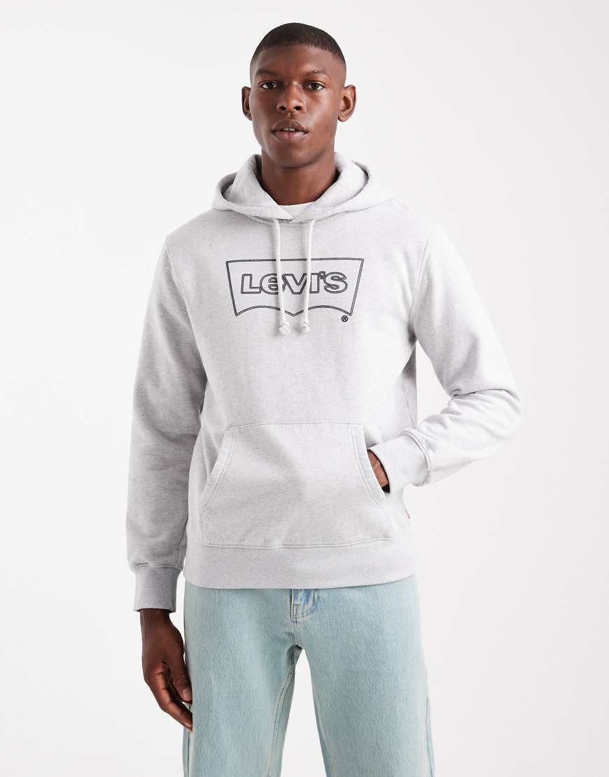 Levi's - Regulärer Kapuzenpullover in grau meliert mit Fledermaus-Logo und Kordeltunnelzug von Levi's