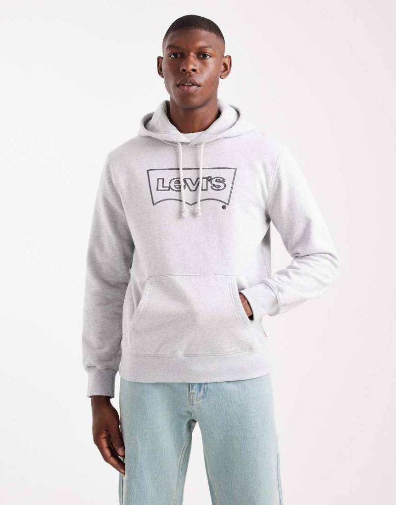 Levi's - Regulärer Kapuzenpullover in grau meliert mit Fledermaus-Logo und Kordeltunnelzug von Levi's