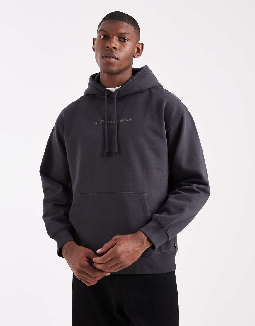 Levi's - Relaxed-Fit-Kapuzenpullover in Anthrazit mit zentriertem 2-Pferde-Logo-Grau von Levi's