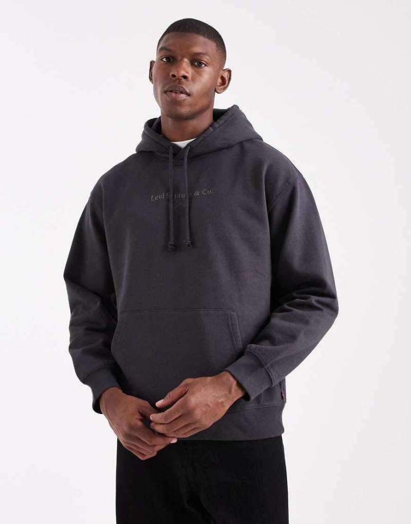 Levi's - Relaxed-Fit-Kapuzenpullover in Anthrazit mit zentriertem 2-Pferde-Logo-Grau von Levi's