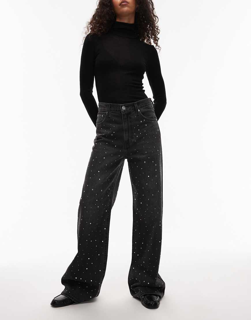 Levi's - Ribcage - Verzierte Jeans in Schwarz mit weitem Bein von Levi's