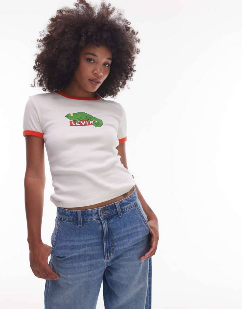 Levi's - Rikie - T-Shirt in Weiß mit farblich abgesetzter Einfassung und Grafikmotiv von Levi's