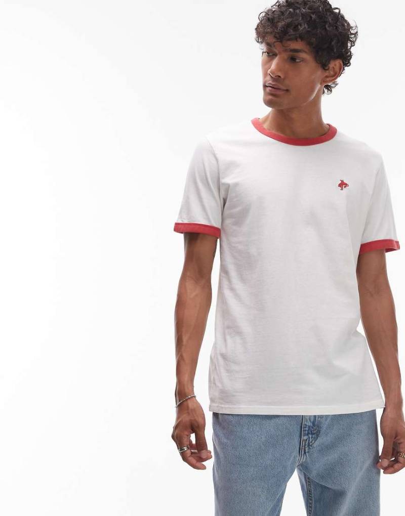 Levi's - Ringer-T-Shirt in Weiß mit Retro-Cowboy-Stickerei von Levi's