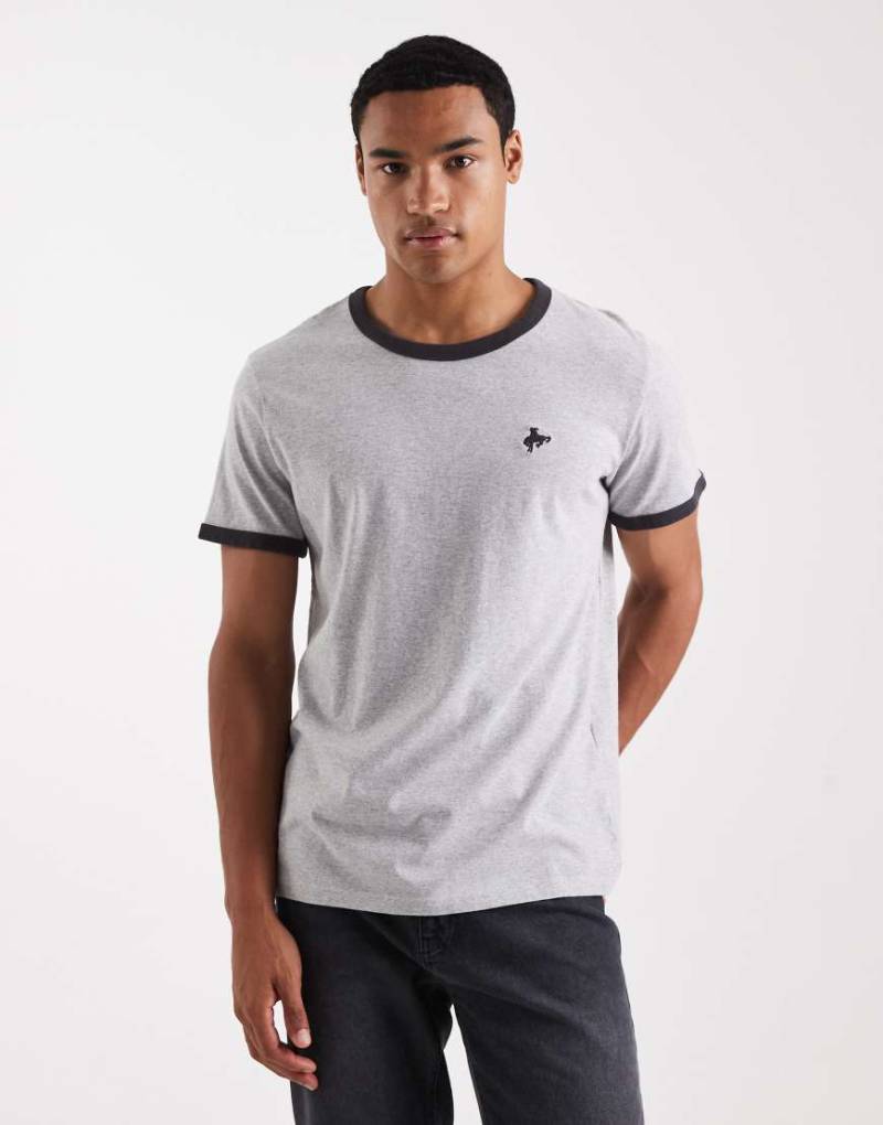 Levi's - Ringer-T-Shirt in meliertem Grau mit Retro-Cowboy-Stickerei von Levi's