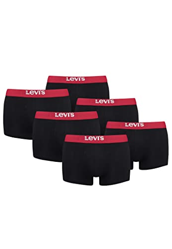 Levi's Solid Basic Herren Boxershorts Unterwäsche aus Bio-Baumwolle im 6er Pack, Farbe:Black/Red, Bekleidungsgröße:L von Levi's