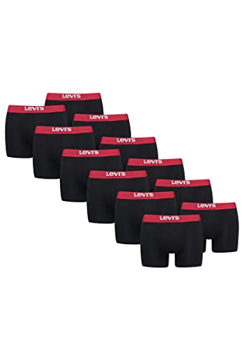 Levi's Solid Herren Boxershorts Unterwäsche aus Bio-Baumwolle im 12er Pack, Farbe:Black/Red, Bekleidungsgröße:L von Levi's
