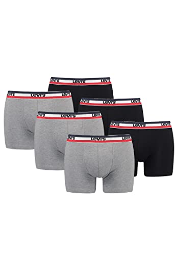 Levi's Sportswear Logo Herren Boxershorts Unterwäsche aus Bio-Baumwolle im 6er Pack, Farbe:Middle Grey Melange, Bekleidungsgröße:M von Levi's
