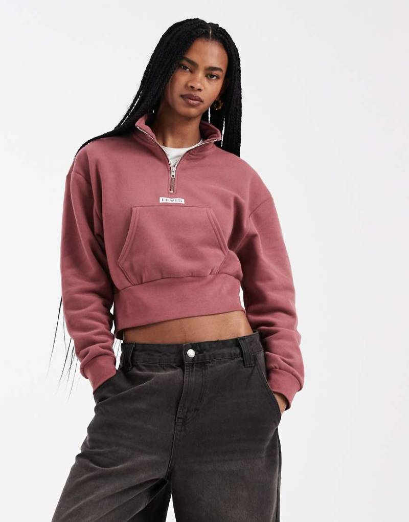 Levi's - Sweatshirt in Beerenrot mit 1/4-Reißverschluss und Logo von Levi's