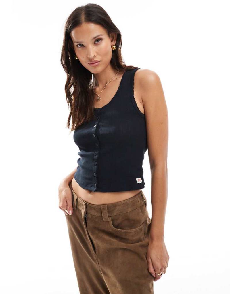 Levi's - Tanktop aus Pointelle in Schwarz mit Knopfleiste vorne von Levi's