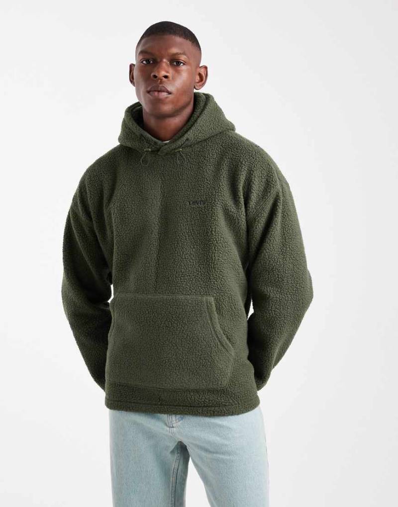 Levi's - Teddy-Kapuzenpullover in Dunkelgrün mit Logo von Levi's