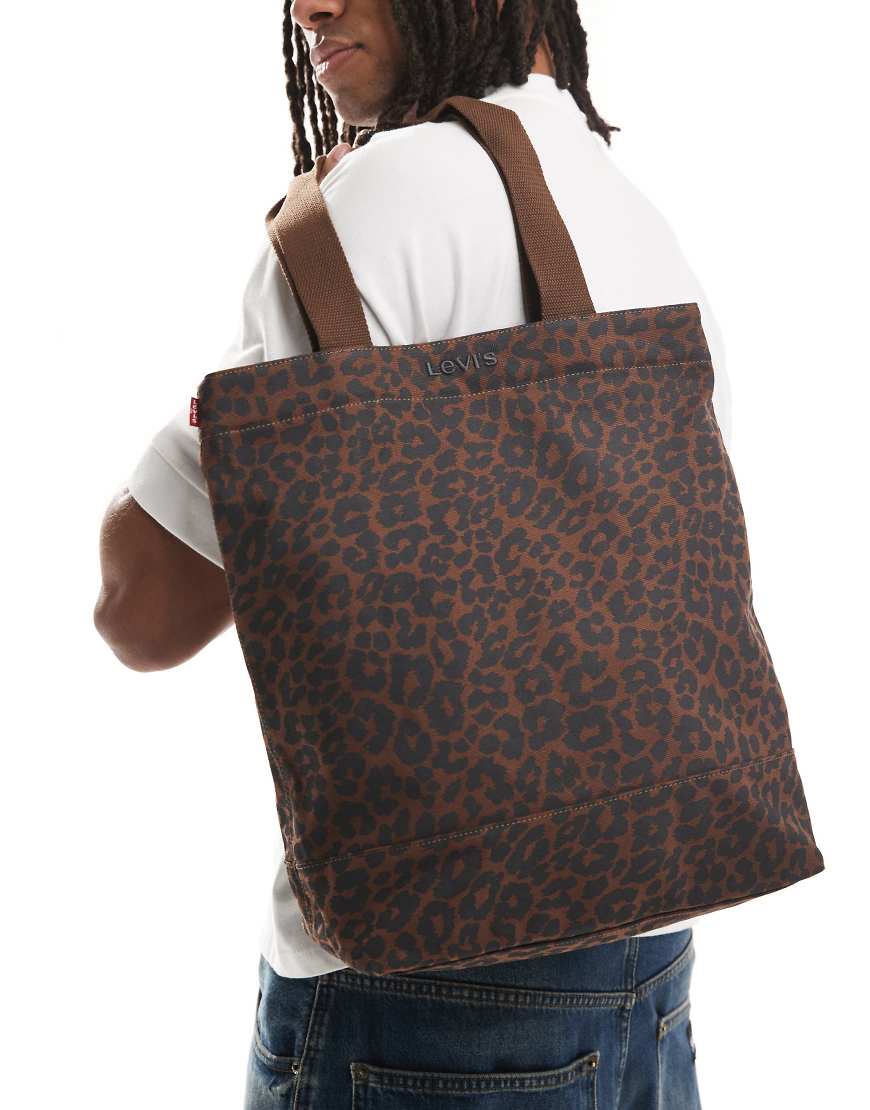 Levi's - Tragetasche aus Canvas in Dunkelbraun mit Leopardenmuster von Levi's