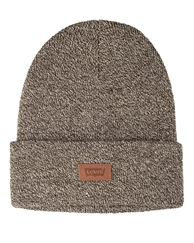 Levi's Uni-Erwachsene All Season Comfy Leather Logo Patch Cuffed Hero Beanie-Mütze, Braun meliert, Einheitsgre von Levi's
