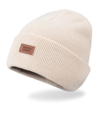 Levi's Unisex-Erwachsene Klassische warme Winter-Strickmütze mit Fleece gefüttert für Damen und Herren Beanie-Mütze, Cremefarben, Einheitsgröße von Levi's