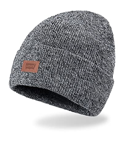 Levi's Unisex-Erwachsene All Season Comfy Leather Logo Patch Cuffed Hero Beanie-Mütze, Grau meliert, Einheitsgre von Levi's