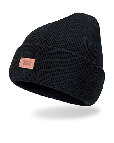 Levi's Unisex-Erwachsene Klassische warme Winter-Strickmütze mit Fleece gefüttert für Damen und Herren Beanie-Mütze, Schwarzes Etikett, Einheitsgröße von Levi's