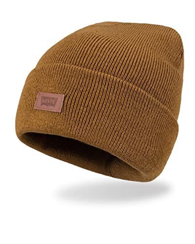 Levi's Unisex Ganzjahres bequemem Leder-Logo, mit Bündchen Beanie-Mütze, Braun, Einheitsgröße von Levi's