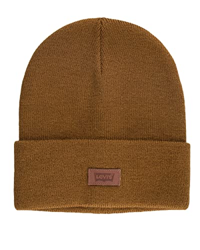Levi's Unisex Ganzjahres, Bequem, Leder-Logo, Bündchen Beanie-Mütze, Braun, Einheitsgröße von Levi's