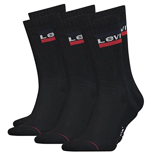 Levis Herren Socken Regular Cut 120SF SPRT LT 3er Pack Crew Sportsocken Baumwolle 35-38 39-42 43-46 Schwarz Weiß Blau Grau, Größe:35-38, Farbe:Black (003) von Levi's