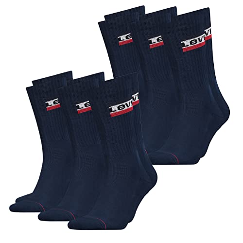 Levis Herren Socken Regular Cut 120SF SPRT LT 6er Pack Crew Sportsocken Baumwolle 35-38 39-42 43-46 Schwarz Weiß Blau Grau, Größe:35-38, Farbe:Dress Blue (002) von Levi's