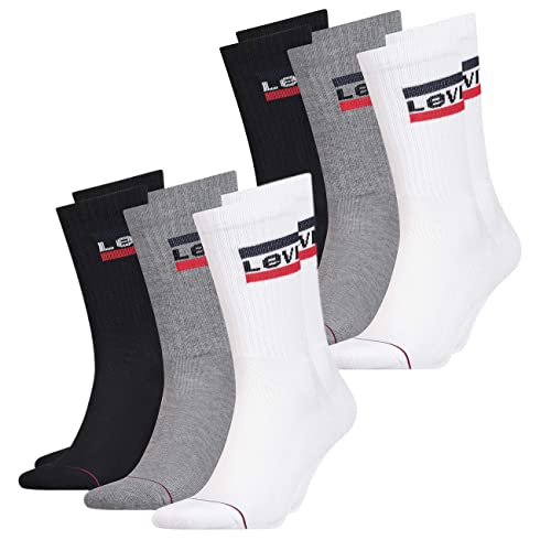 Levi's Unisex Socken Regular Cut 120SF SPRT LT 6er Pack 39-42 43-46 Weiß 80 Prozent Baumwolle, Größe:35-38, Farbe:White/Grey/Black (001), 100002670 von Levi's