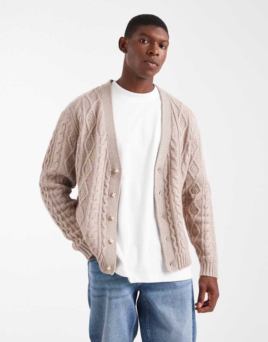 Levi's - Valencia - Strickjacke in Steinbeige meliert mit Zopfmuster-Neutral von Levi's