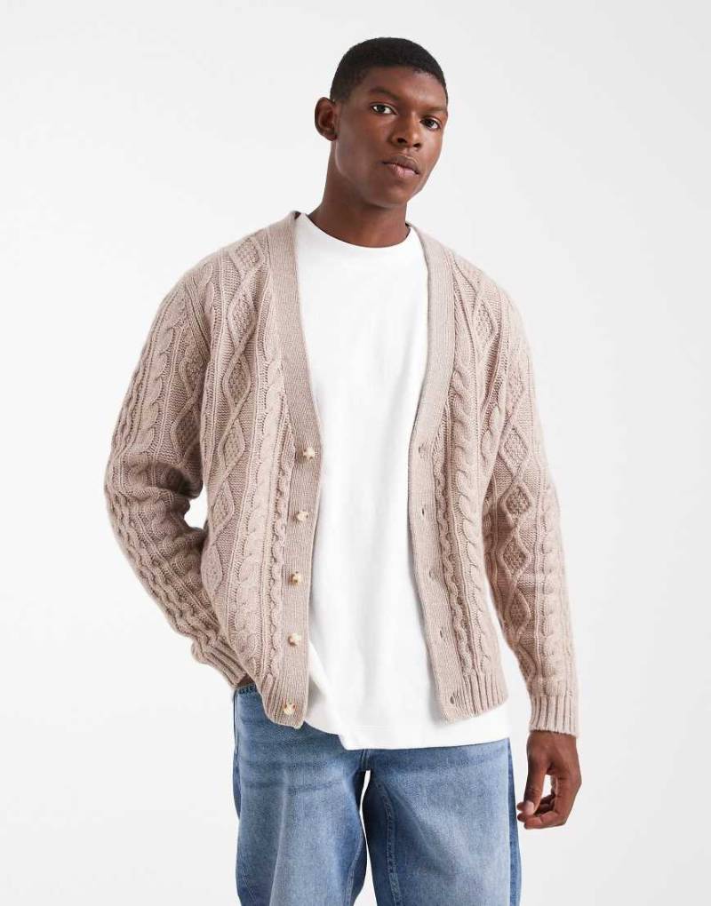 Levi's - Valencia - Strickjacke in Steinbeige meliert mit Zopfmuster-Neutral von Levi's