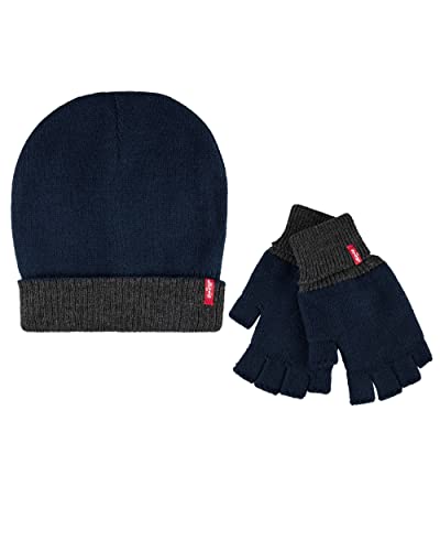 Levi's Warme Wintermütze für Herren, wendbar, mit fingerlosem Handschuh-Set, marineblau/grau, Einheitsgröße von Levi's
