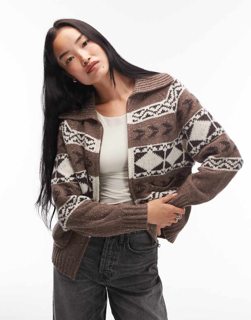 Levi's - Waverly - Wollmix-Pullover in Braun mit Norwegermuster und durchgehendem Reißverschluss-Brown von Levi's