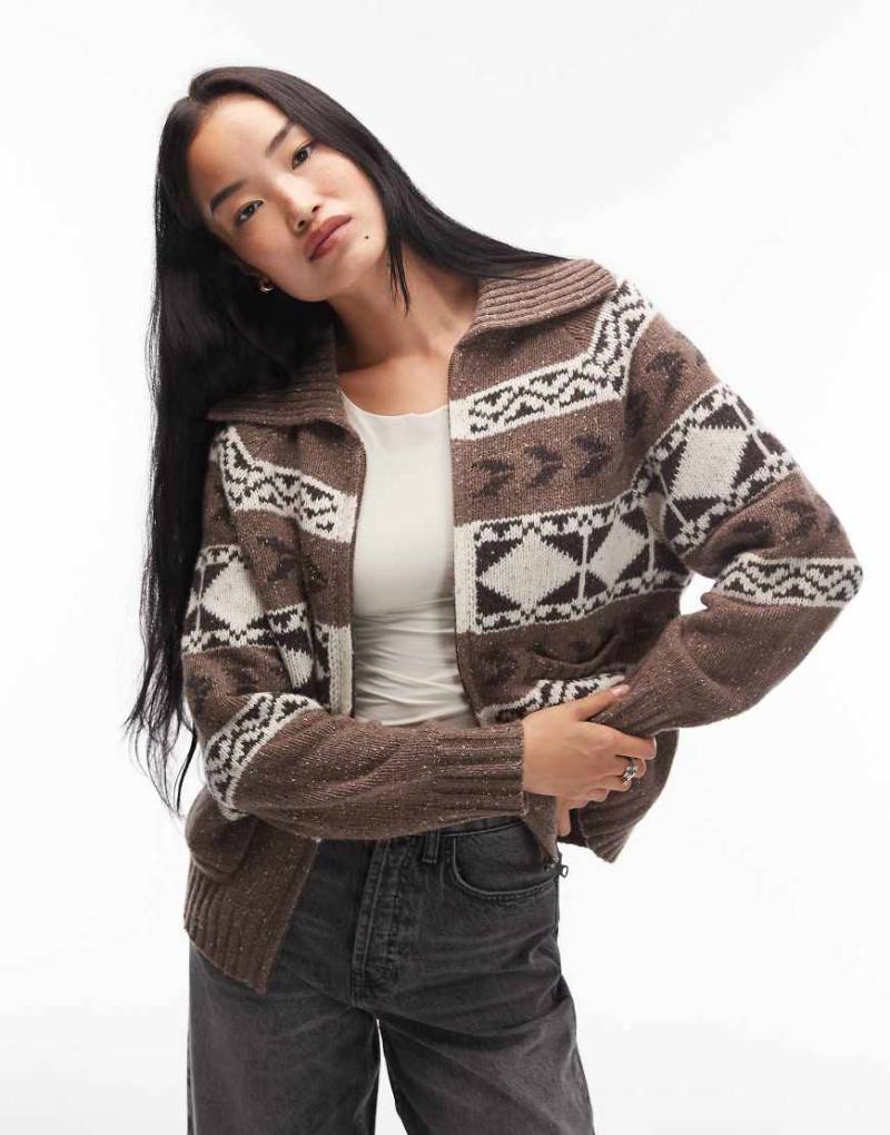 Levi's - Waverly - Wollmix-Pullover in Braun mit Norwegermuster und durchgehendem Reißverschluss-Brown von Levi's