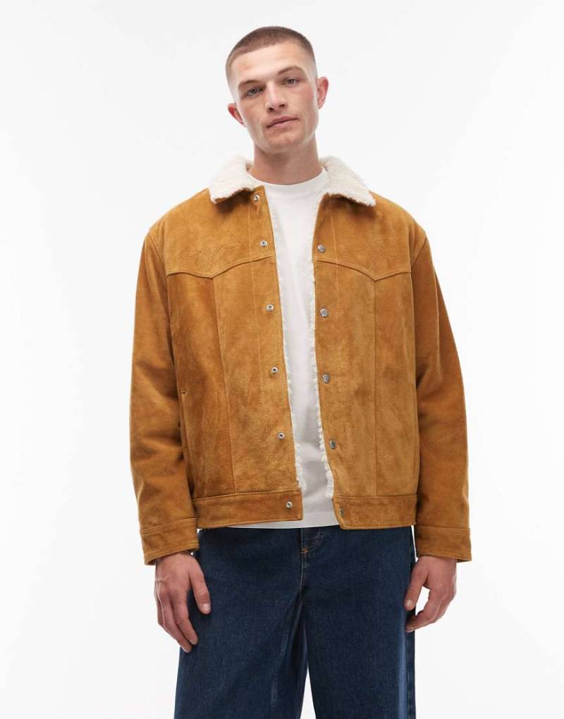 Levi's - Western - Truckerjacke aus Wildleder in Hellbraun mit Fellbesatz-Brown von Levi's