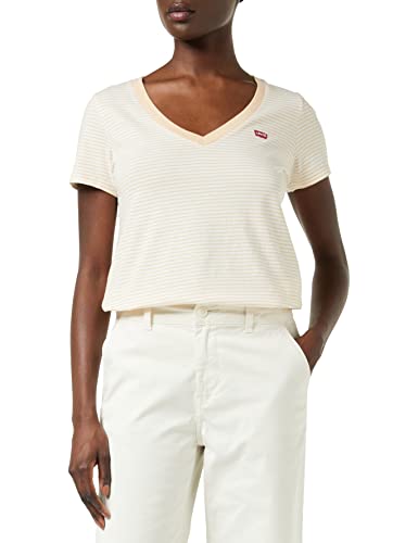 Levi's Damen Perfect V-Neck T-Shirt,Annalise Stripe Honey,XXS von Levi's