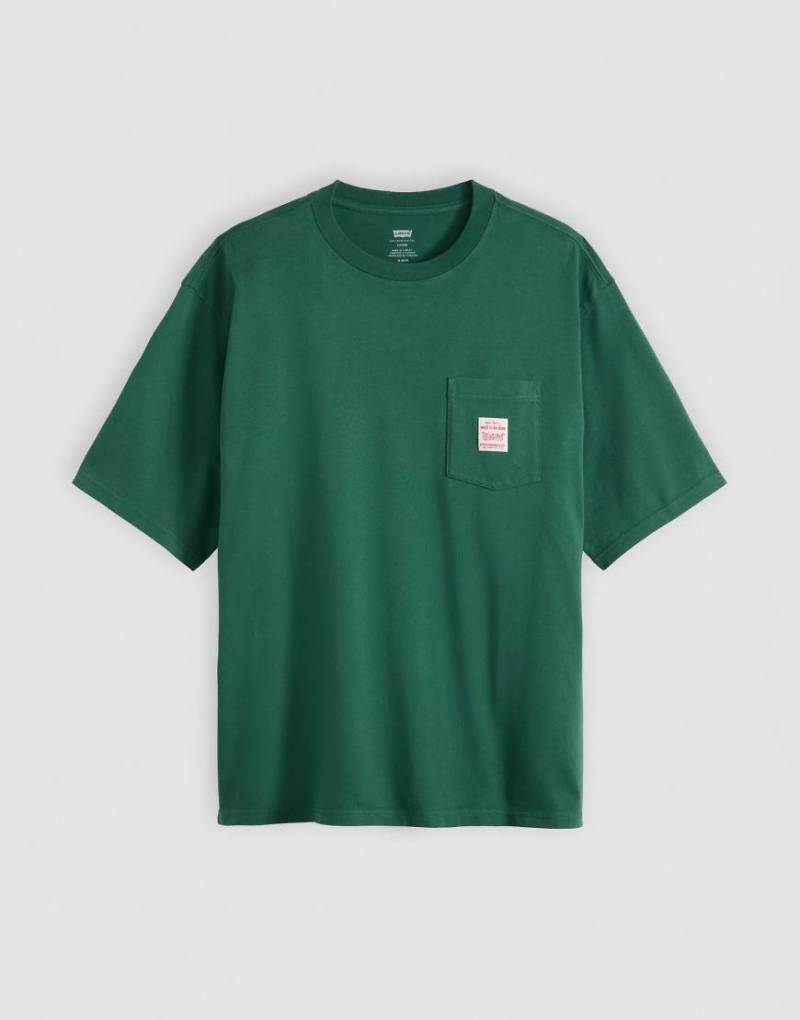 Levi's - Workwear Capsule - Locker geschnittenes T-Shirt in Dunkelgrün mit Etikett-Logo und Brusttasche von Levi's